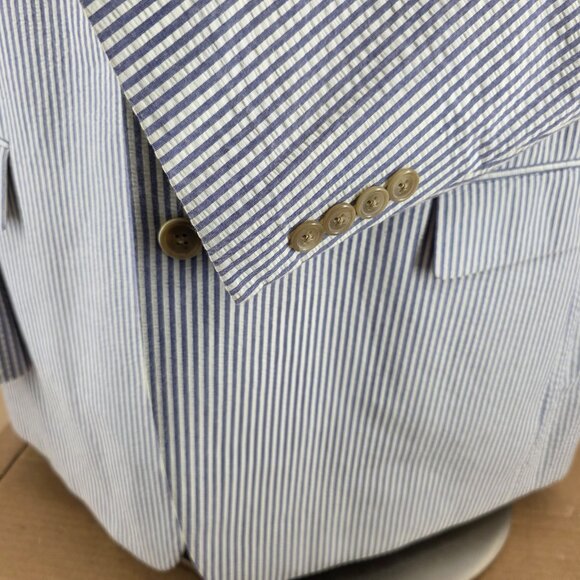 Chaps Blazer Mens 48L Blue Striped Seersucker Cotton Preppy Sport Coat Jacket - Picture 12 of 16